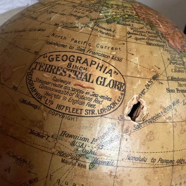 1940s–1950s English Geographia 8-Inch Terrestrial Globe on Turned Red Wood Base For Sale - Image 12 of 12