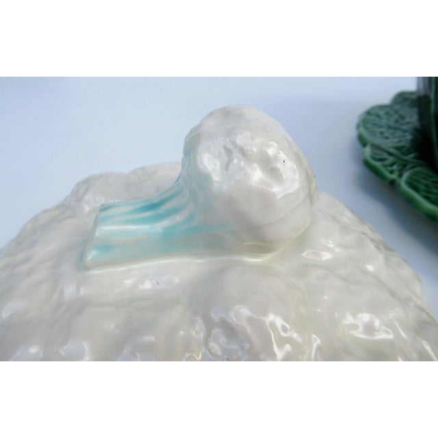 Vintage C.1950's Porcelain Majolica Lidded Cauliflower Handled Soup Tureen With Underplate -Made in (Portugal) For Sale - Image 9 of 13