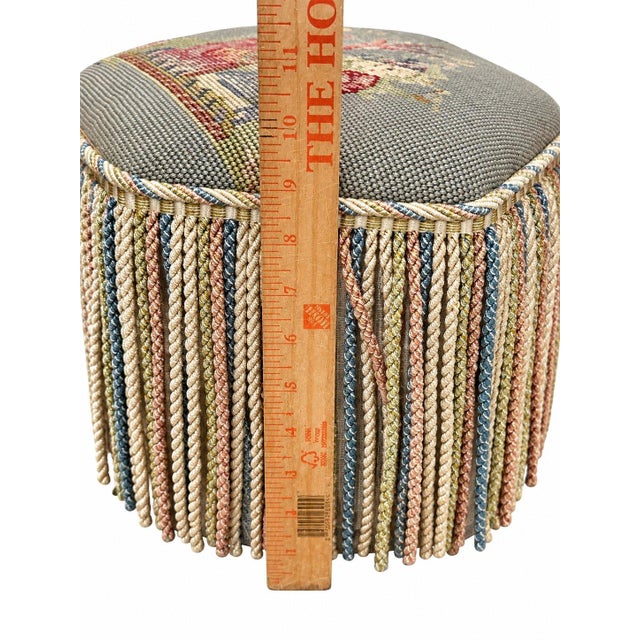 Textile A Pair of Vintage Poufs Foot Stools Needlepoint Embroidery French Design For Sale - Image 7 of 8