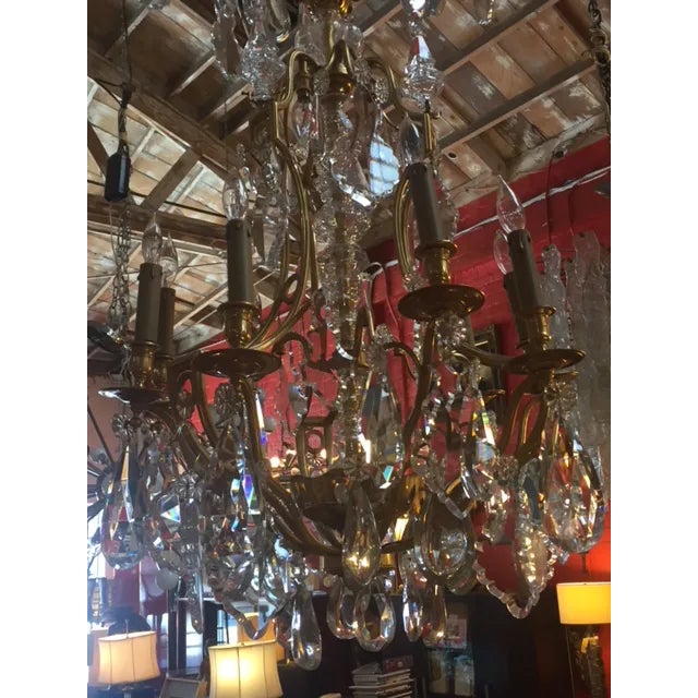 1900s French Rock Crystal Dore Bronze Chandelier For Sale - Image 11 of 13
