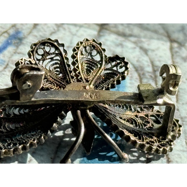 Mid Century Italian 800 Silver Filigree Butterfly Brooch For Sale - Image 15 of 15