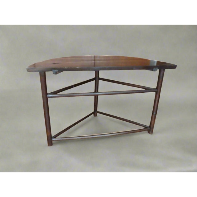 Antique Chinese Half Moon Table Dark With Wood Joining & Dark Stain For Sale - Image 4 of 10