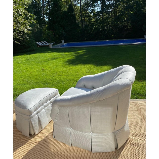 Custom Swivel Tufted Armchair and Ottoman For Sale - Image 18 of 18