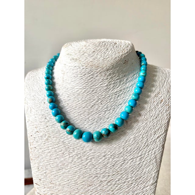 Lovely high-quality vintage Native American turquoise beaded necklace with sterling silver clasp