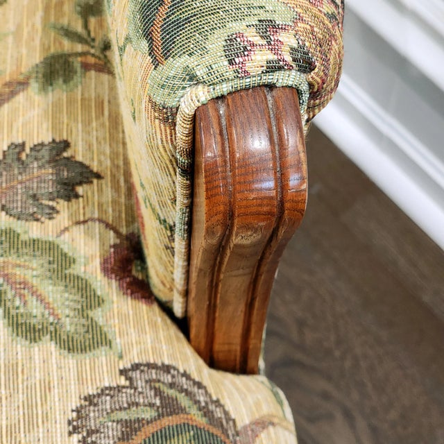 Wood Vintage Woven English Botanical Curved Wingback Chair For Sale - Image 7 of 12