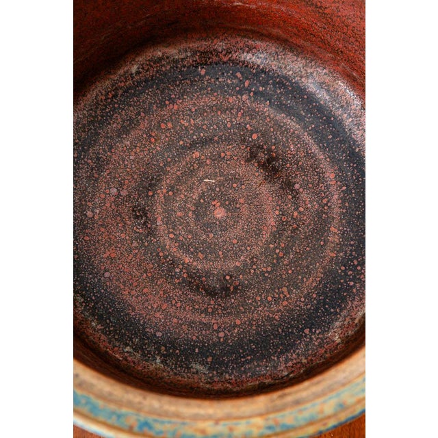 1960s Mid-Century Modern Art Pottery Lidded Bowl Ceramic Vessel Glazed Round Signed Serving Casserole For Sale - Image 9 of 11
