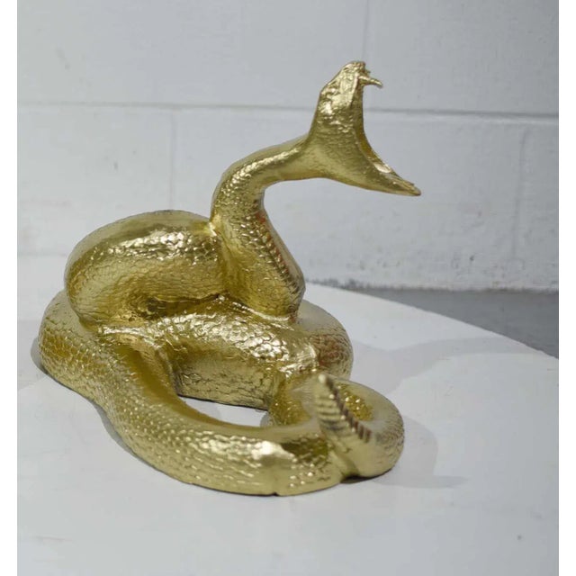 Mid-Century Modern Vintage Gilded Coiled Cast Metal Rattlesnake Statue For Sale - Image 3 of 13