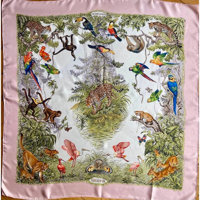 Contemporary Hermes Équateur Pink Silk Scarf 2019 Robert Dallet For Sale - Image 3 of 10