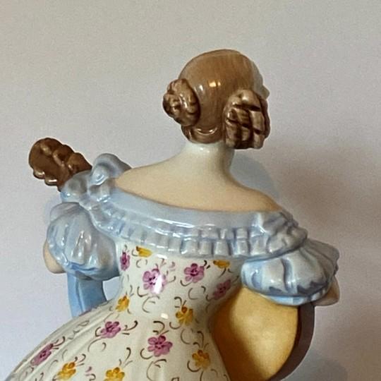 Herend Deryne (Mrs. Dery) Large 14” Porcelain Figure: Woman With Guitar/Mandolin (Blue Gown, Floral Motifs) Ligeti Early Mark, Vintage #5753 For Sale - Image 12 of 18