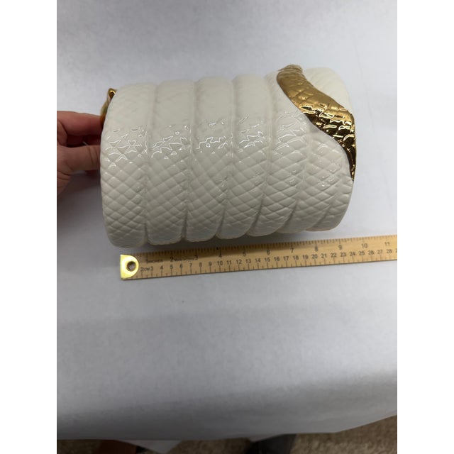 1960s 1960s Contemporary White Glazed Porcelain Serpent Vase With Liquid Gold Luster Accents For Sale - Image 5 of 6