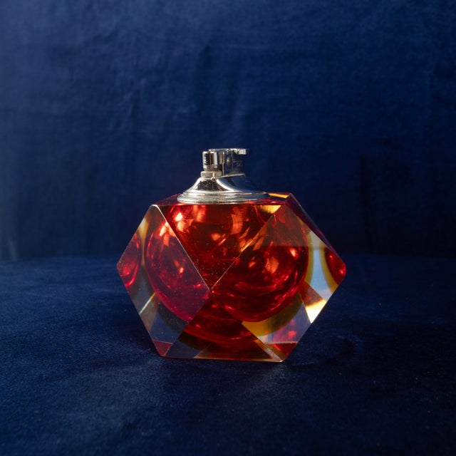 Faceted Murano Sommerso Glass Table Lighter by Alessandro Mandruzzato, 1970 For Sale - Image 11 of 18