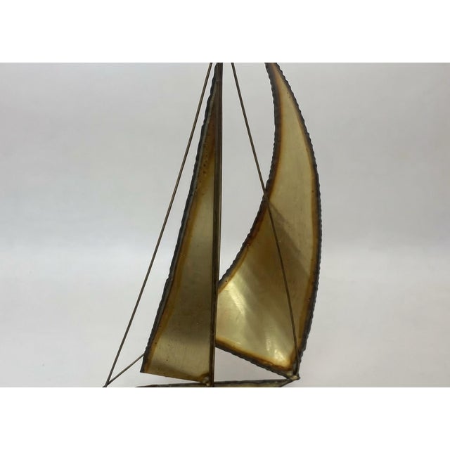 Mid-Century Modern Vintage Mid-Century Modern Brass Sailboat Sculpture on Natural Stone Base For Sale - Image 3 of 8