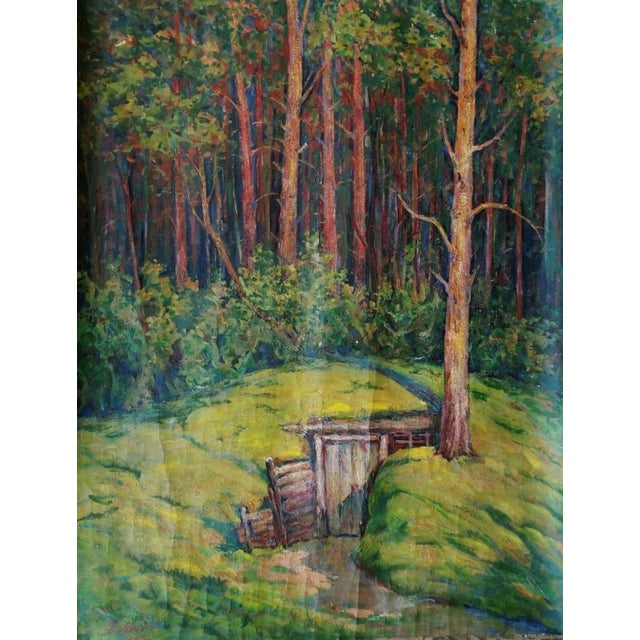 Vintage Forest Landscape Oil Painting, Ukrainian Art, 1971 For Sale
