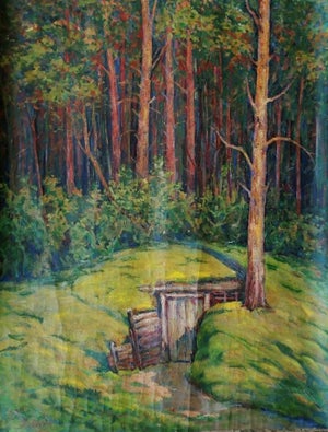 Vintage Forest Landscape Oil Painting, Ukrainian Art, 1971