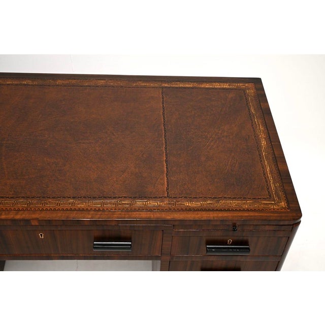 Art Deco Figured Walnut Pedestal Desk with Leather Top, 1930 For Sale - Image 9 of 11