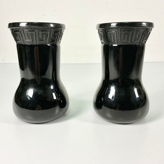 Gemstone 1950s Vintage Boho Chic Mediterranean Greek Key Black Amethyst Onyx Vase - A Pair. For Sale - Image 7 of 10
