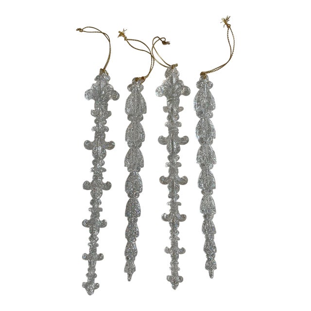 Vintage Christmas Ornaments - Acrylic Icicles With Fleur De Lis Detail- Set of 4 For Sale