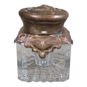 Late 18th Century Small Cut Crystal Inkwell With Silver Overlay