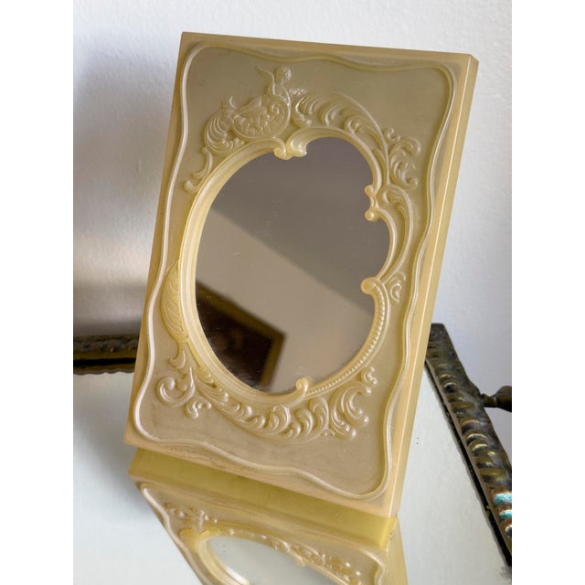 Yellow 1950s Vintage Rococo Revival Cherub Resin Table Mirror For Sale - Image 8 of 13