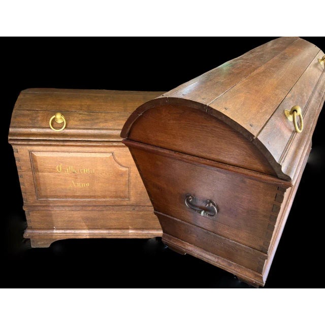 Very Beautiful Continental Dome Topped Marriage Oak Chest with the Bride's Name and Year of Marriage Painted on the Front....