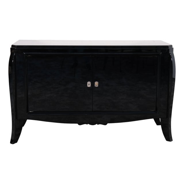 Small Vintage Art Deco Two-Door Sideboard in Black High-Gloss Lacquer, 1930s For Sale