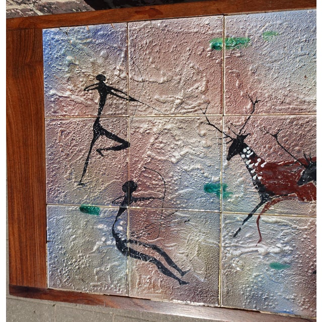 Brown Teak Coffee Table with Ceramic Tiles from Vallauris Lascaux, 1950s For Sale - Image 8 of 18