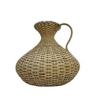 Mid-Century French Woven Rattan Vase, 1950s For Sale