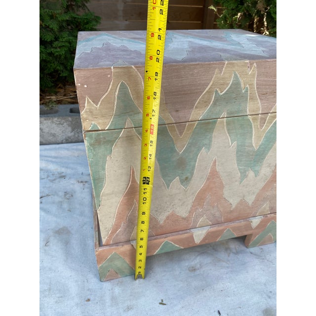 Vintage Hand-Painted Flame Chevron Wood Box on Stand For Sale - Image 11 of 11