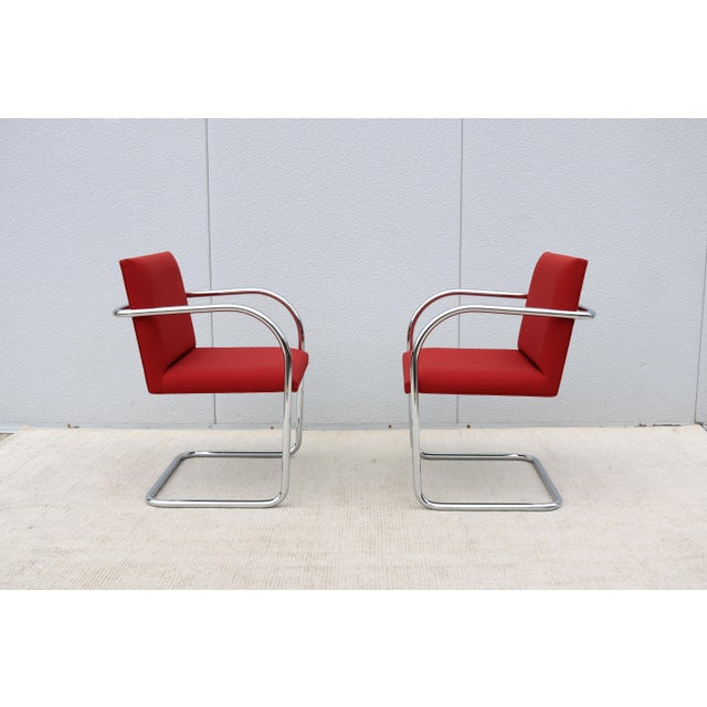 MCM Ludwig Mies Van Der Rohe Brno Tubular Chairs in Red Fabric by Gordon, a Pair For Sale - Image 9 of 18