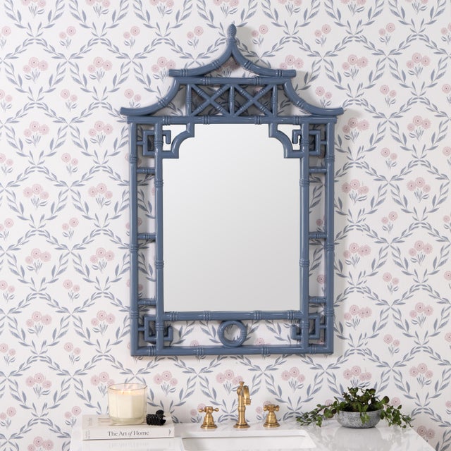 Contemporary Shing Pagoda Wall Mirror, Glossy Denim For Sale - Image 3 of 6