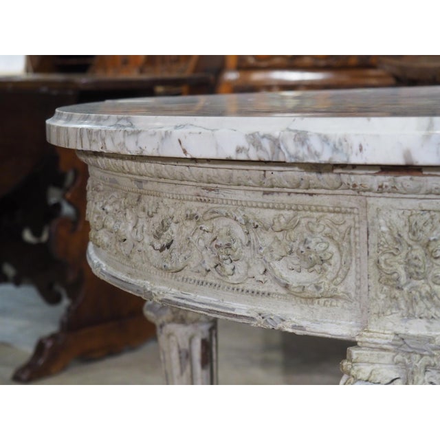 Antique French Louis XVI Style Painted Center Table With Marble Top, Late 1800s For Sale - Image 9 of 18