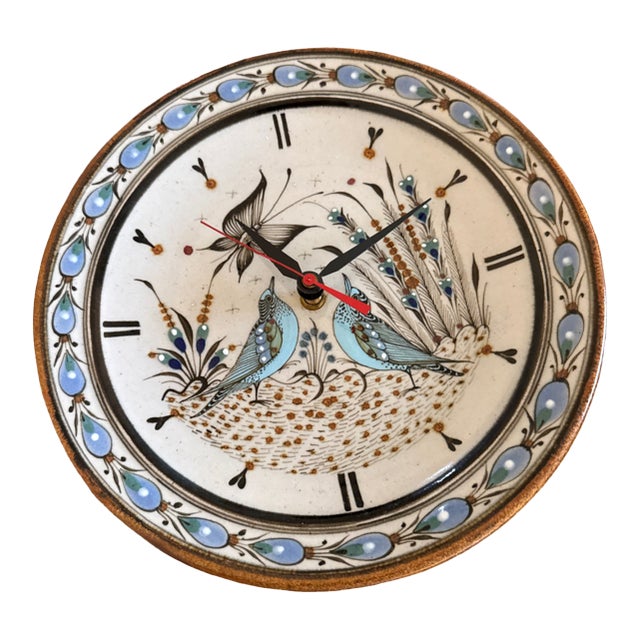 Vintage Ken Edwards Tonala Pottery Wall Clock : Signed Ke Mexican Folk Art Stoneware For Sale