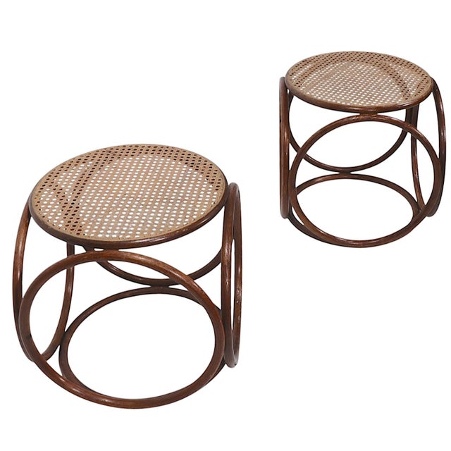 Pair of Bentwood and Cane Stools Attributed To Thonet Circa 1950/60s For Sale - Image 9 of 10