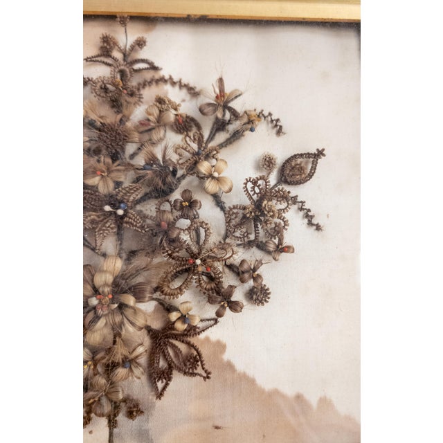 19th Century American Victorian Folk Art Mourning Hair Embroidery Floral Bouquet For Sale - Image 10 of 12