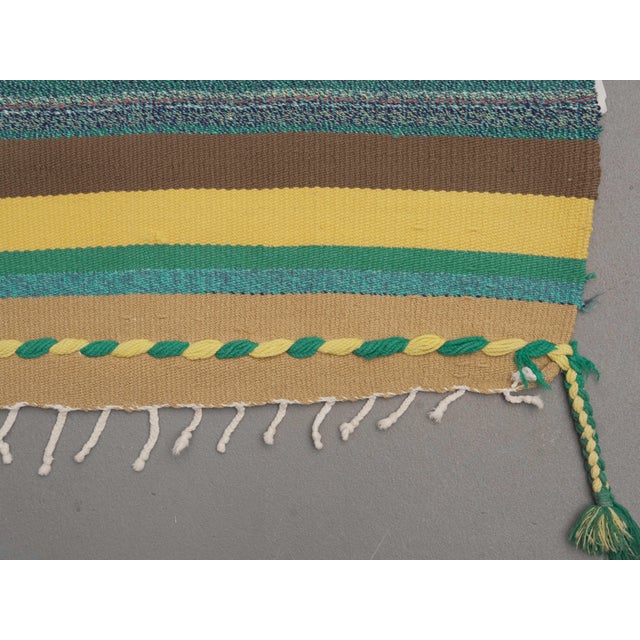 Magenta 1970s Vintage Handmade Wool Cotton Pink Green Runner Rug For Sale - Image 8 of 11