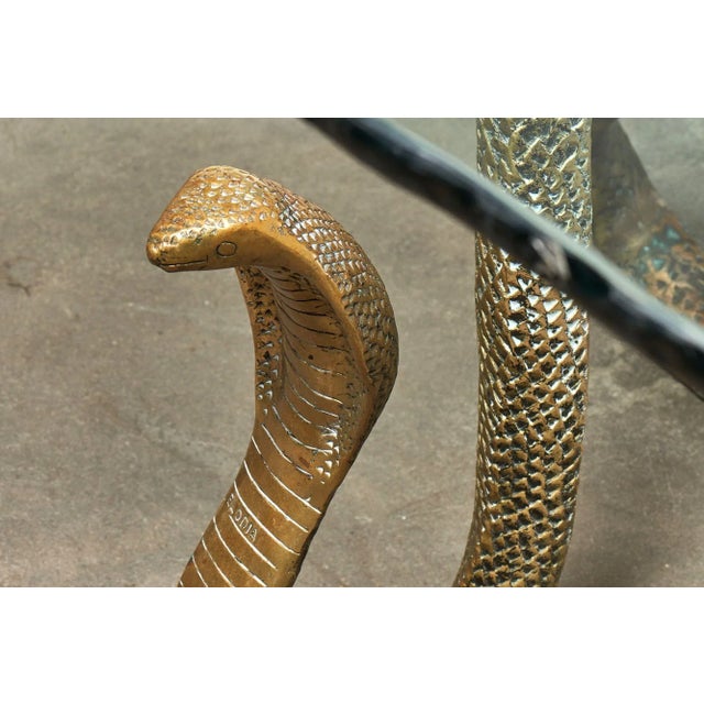 Brass Elodia Sculptural Brass Cobra and Glass Dining Table For Sale - Image 8 of 11