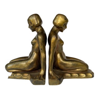 1920s Art Deco Nude Women Brass Bookends - a Pair For Sale