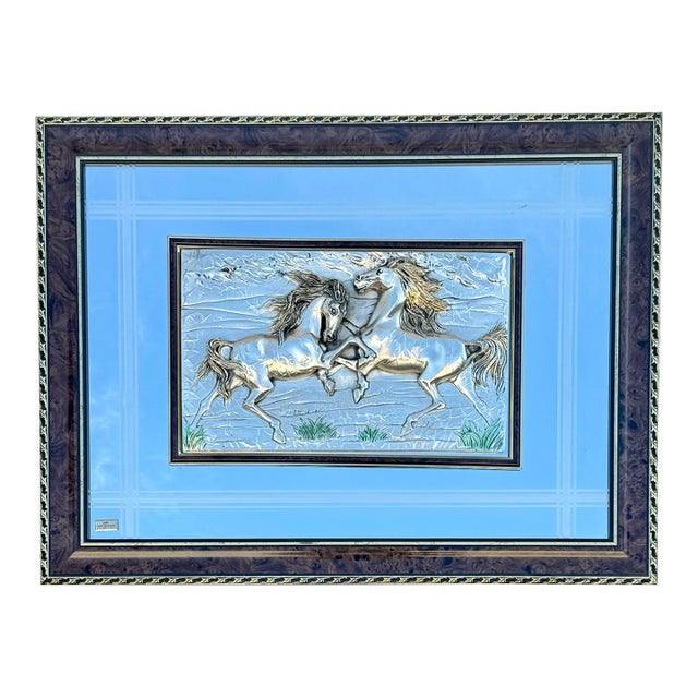 Vintage Italian Arg 925 Sterling Silver 3d Art Horses Creation Artistic Mirror For Sale
