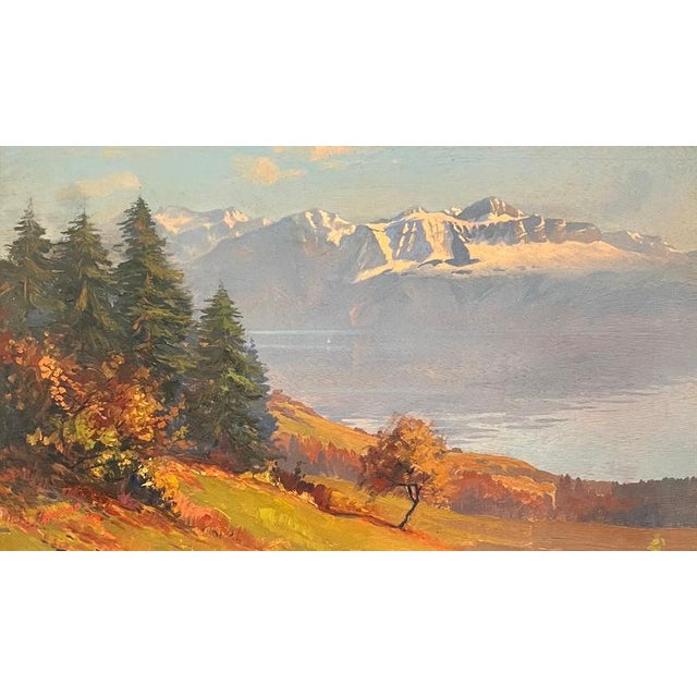 Charles Parisod, Lake and Mountains, 1925, Oil on Wood Panel For Sale - Image 13 of 13
