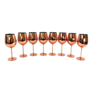 Vintage Copper Stemmed Goblets, Set of 7 | Rose Gold Metallic Wine Glasses | Hollywood Regency Barware