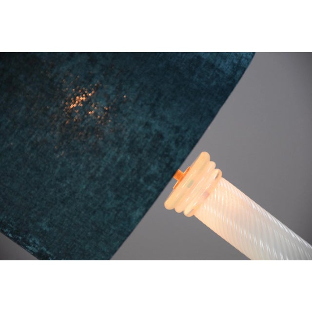 White Smoked Glass Table Lamp with Aquamarine Shade For Sale - Image 10 of 13