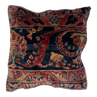 Pillow W/Antique Persian Sarouk Rug Fragment , 1'5" X 1'5" For Sale