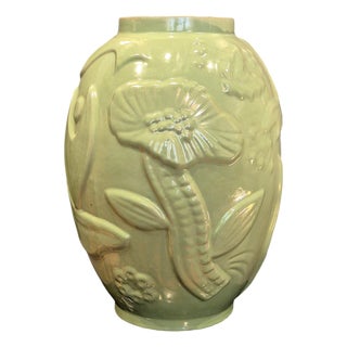 Large Swedish Modern Celadon Green Glazed Earthenware Vase from Upsala Ekeby, 1940s For Sale