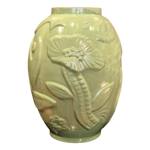Large Swedish Modern Celadon Green Glazed Earthenware Vase from Upsala Ekeby, 1940s For Sale