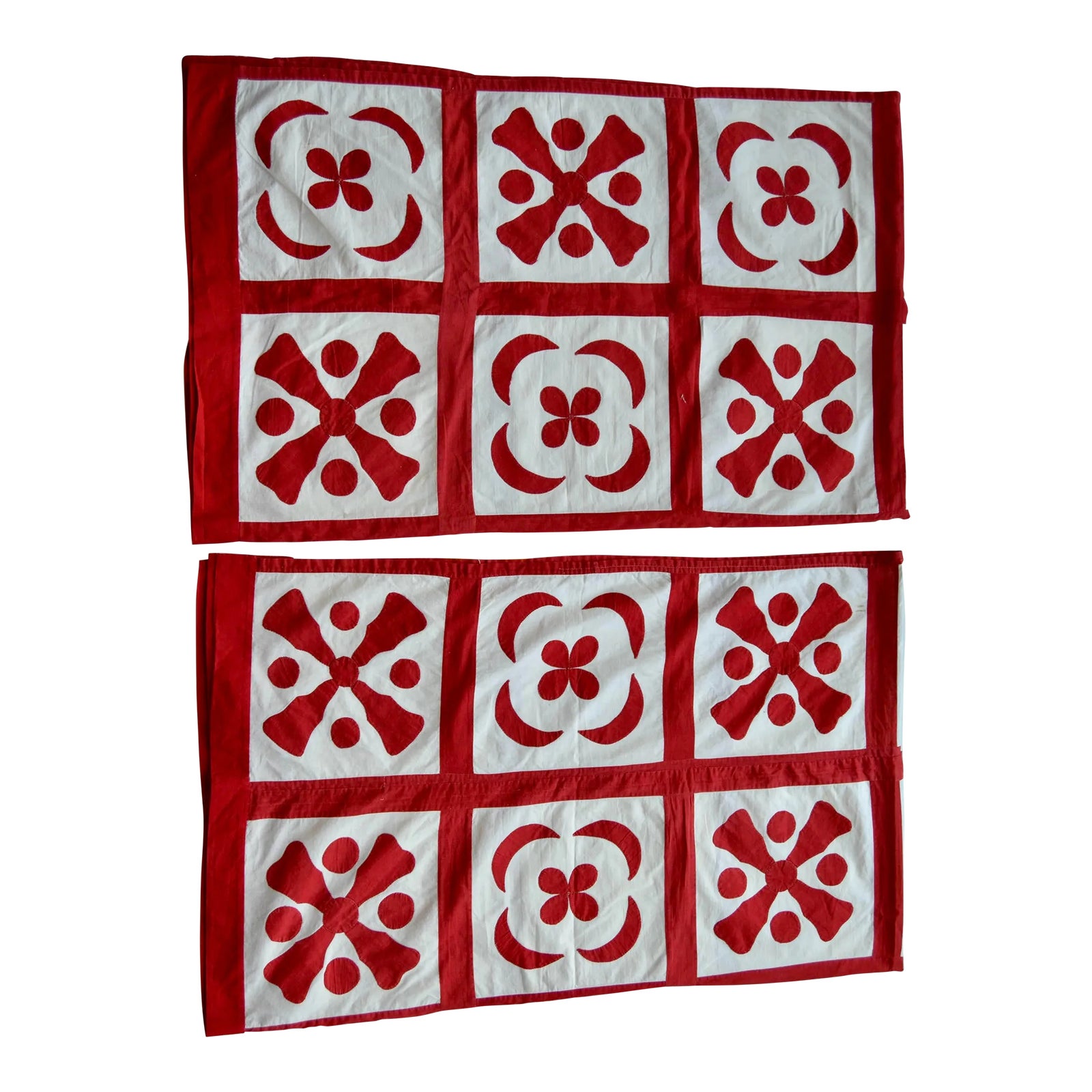 Vintage Red and White Hand Stitched Appliqué Quilt Tops a Pair Chairish