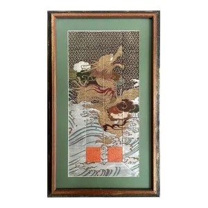 19th Century Meiji Period Framed Japanese Woven Textile Panel with Dragon