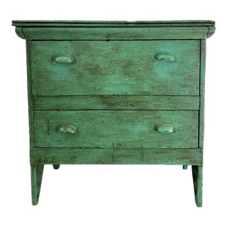 Early 20th Century Vintage Farmhouse Painted Green 2-Drawer Cabinet For Sale