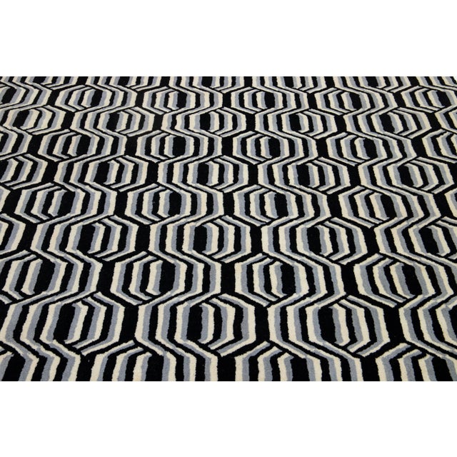 Hand-Tufted Modern Wool Rug With Freestyle’s Crisp Graphic Pattern by Apadana For Sale - Image 10 of 10