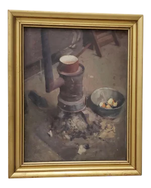 Late 19th C. To Early 20th C. "Pot on the Stove" Original Oil Painting