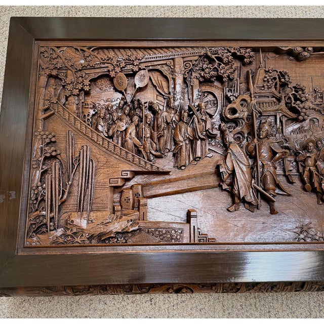 Mid 20th Century Mid 20th Century Asian Hand-Carved Solid Teak Coffee Table - Glass Top, For Sale - Image 5 of 12